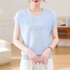 2026 New Style Women's Ice Silk Blouse - Fashionable Batwing Short Sleeve Round Neck for Middle-Aged & Elderly