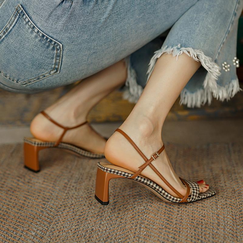 Fashion 2024 Summer Women Sandals Open Toe Women Shoes Elegant High Heels Genuine Leather Shoes for Women Party Shoes