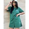 Womens Oversized Casual Two-Piece Set Short Sleeve T-Shirt Cropped Shorts With Letter Print Outfit