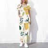 Women Plus Size Printed Scrub Set Crisscross Cutout Neck Short Sleeve Pockets Top Long Pants