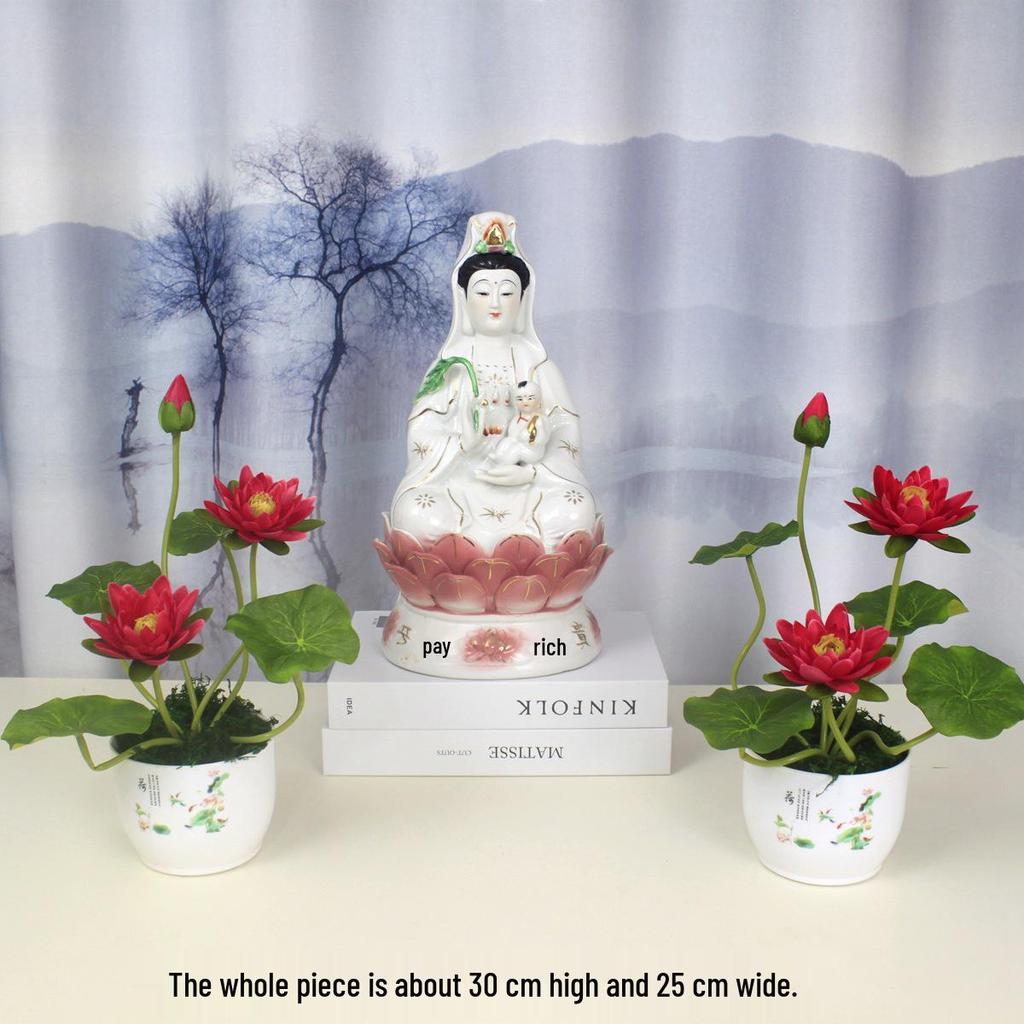 Artificial Lotus Flowers for Buddha Altar, Decorative Silk Bonsai, and Small Guanyin Ornaments