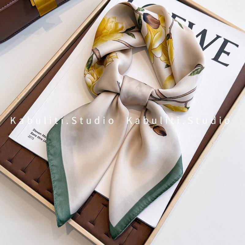 70x70cm Lightweight Square Scarf Women Polka Dot Print Silk-Like Wrap Neck Tie Hair Band Fashion Accessory