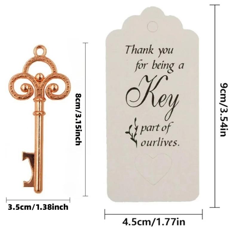 8cm Large 50Pcs/Set Skeleton Key Bottle Opener With Tag Card Twine Suitable For Wedding Gift, Baby Shower Party Gifts