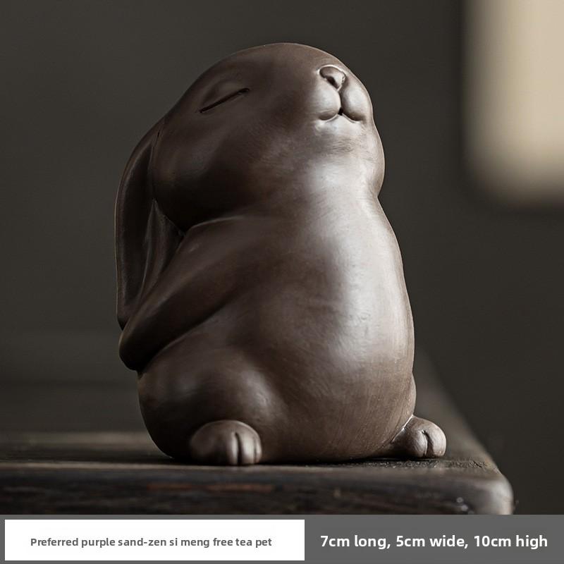Rabbit Tea Pet Figurine Cute Ceramic Tea Set Accessories Chinese Tea Culture Decor for Living Room Office Desk Ornament
