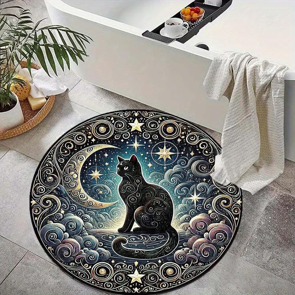 1 Piece Mystical Moon Black Cat Tent Footprint Outdoor Round Carpet Floor Mat Doorway Decorative Carpet Outdoor Patio Camping Carpet Living Room