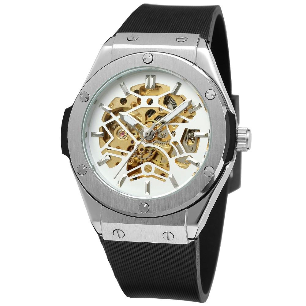 Forsining Style Men S Fashion Casual Silver Hollow Skeleton, Fully Automatic Mechanical Watch
