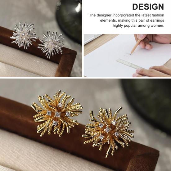 1 Pair Dandelion Shape Stud Earrings for Women, Tiny Flower Rhinestone Earrings, Minimalist Jewelry Gifts