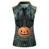 Women's Sleeveless Golf Shirt with Zip Front and Collar, Halloween Print Sporty Vest