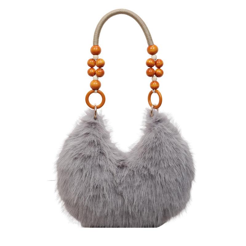 

2025 autumn and winter new wooden bead handbag plush underarm bag women s high value fashionable sweet cute shoulder bag