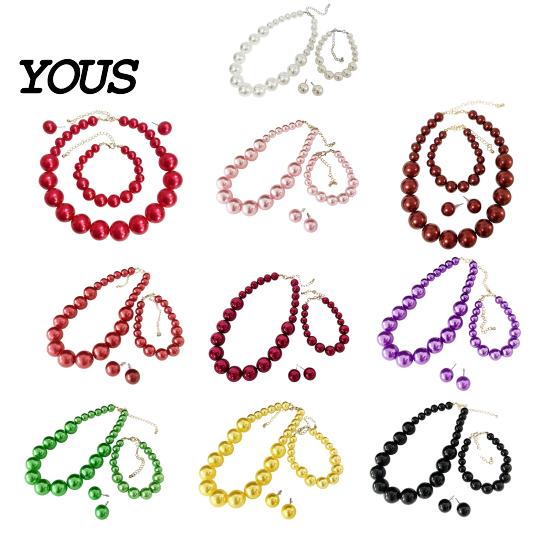 Wedding Necklace Earrings Bracelet 3Pcs/Set Imitation Pearls Jewelry Set, Adjustable Length Choker with Ear Studs White Dress Set And Bracelet,
