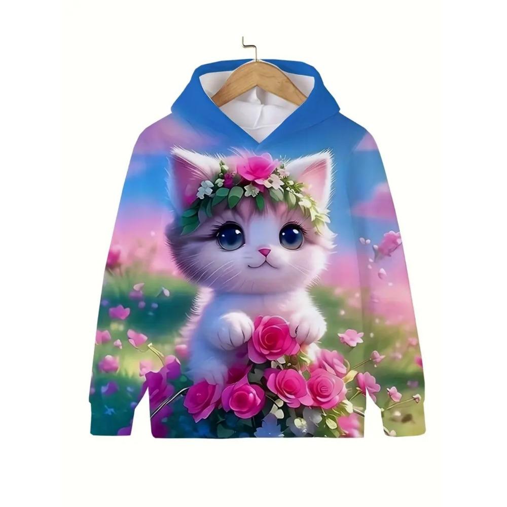 Kinderbekleidung Mädchenkleidung Kawaii Katze Langarm Kapuzenpullover Lässige Kinderkleidung Herbst Pullover Mädchen Sweatshirt Outdoor Oberteile