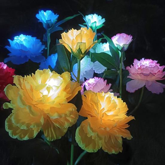 Outdoor Garden Lamp 3 Heads Design Realistic Looking Waterproof Automatic Charging Solar Powered Peony Flower Lamp Landscape Lighting