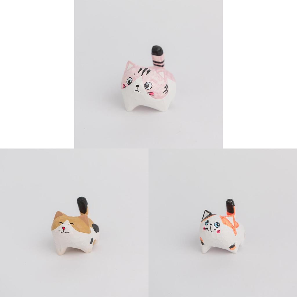 Wooden Craft Cat Figurine Home Office Decor Gift For Cat Lovers