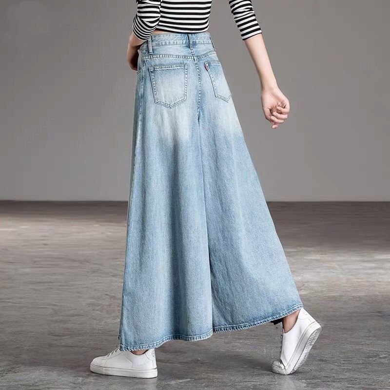 Frühlingsdamen, modische, lässige, hoch taillierte Jeans mit weitem Bein