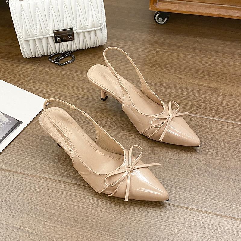 Temperament Baotou Sandalen mit dünnen Absätzen Damen 2025 Neuprodukt Schleife Promi-Stil Sexy Spitzschuh Schöne hohe Absätze