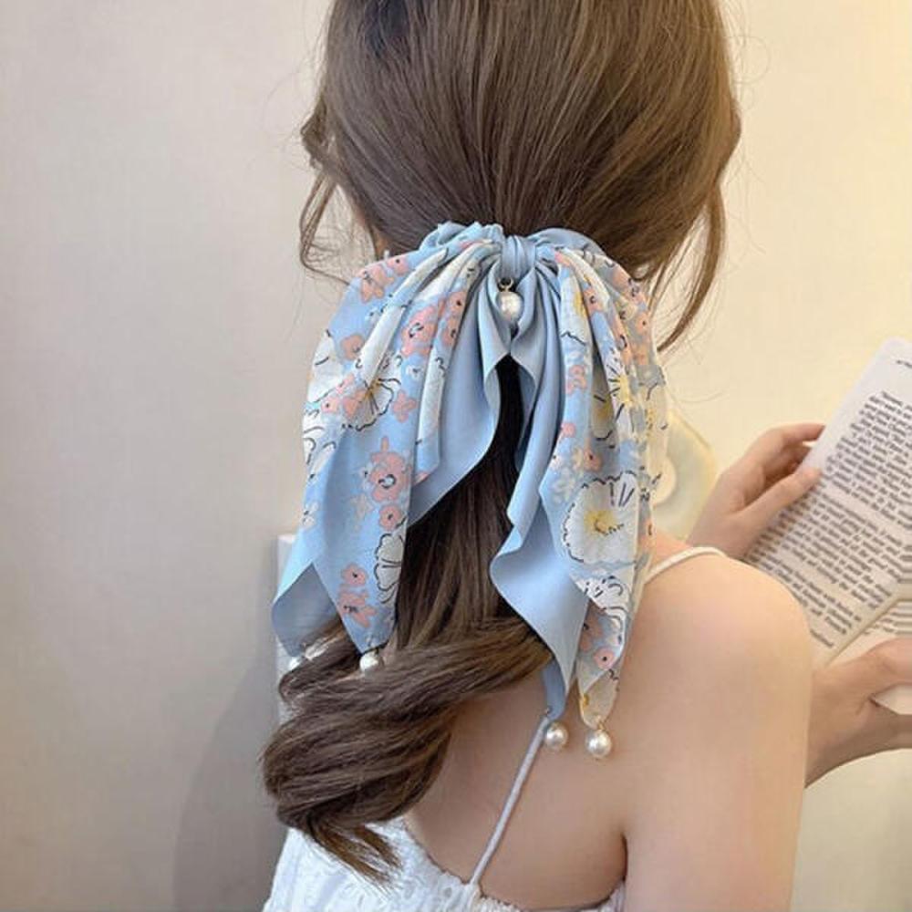 

Poom/Andabout Pearl Drop Chiffon Ribbon Scarf Hair Band green