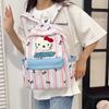 Schoolbag Japanese ins Cute Hello Kitty Striped Backpack Cartoon Puppy Bow Student School Bag Large Capacity Backpack