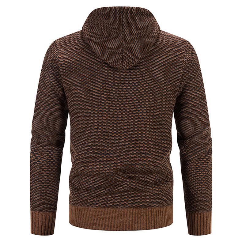 Men’s Hooded Knit Cardigan: Thick Velvet, Solid Color Winter Sweater Jacket