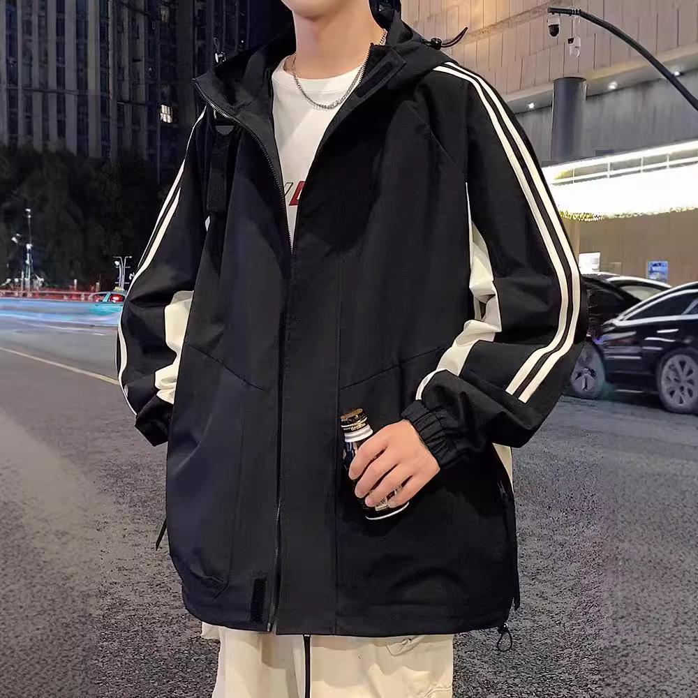 New Jacket Men's Spring and Autumn Casual Hooded American Loose Autumn Suit