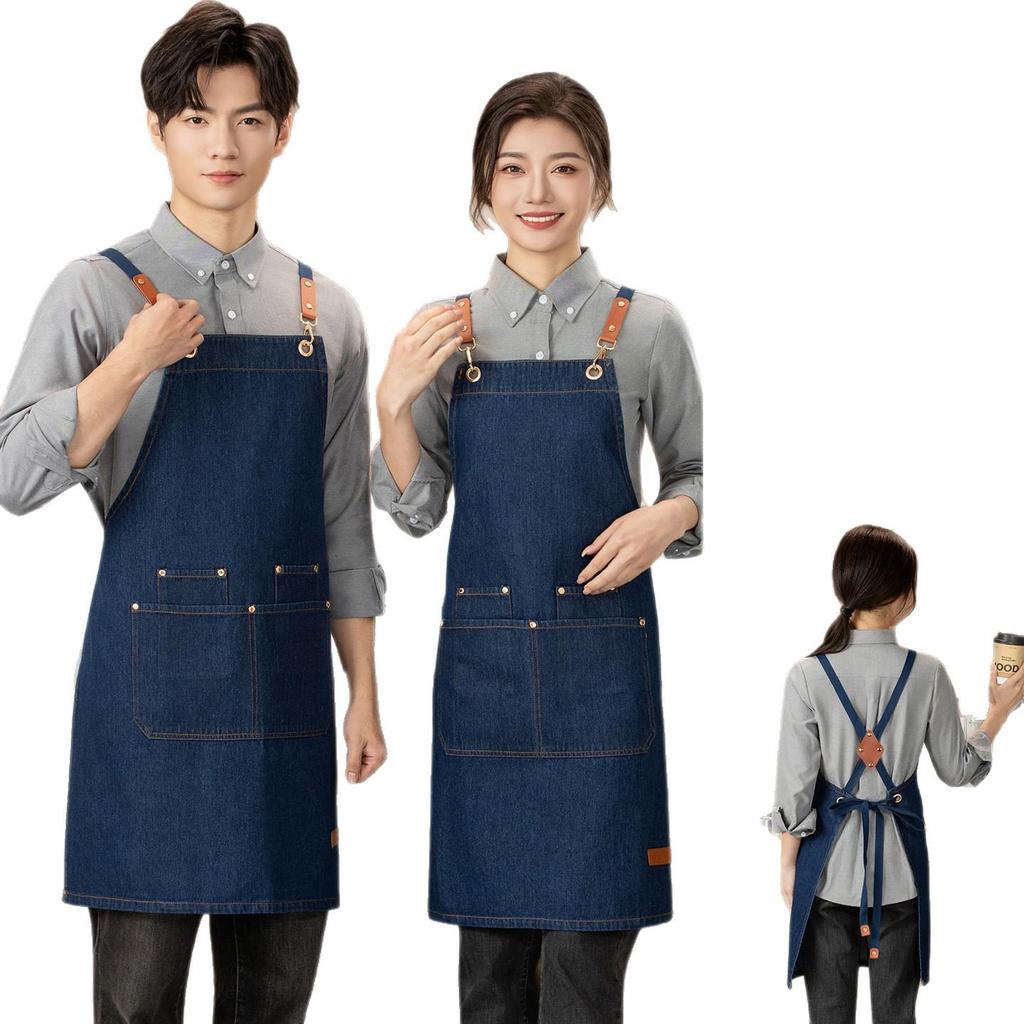 Waterproof Oil-Proof Fashion Denim Apron for Adults - Perfect for Kitchen, Catering, and Coffee Shop Work