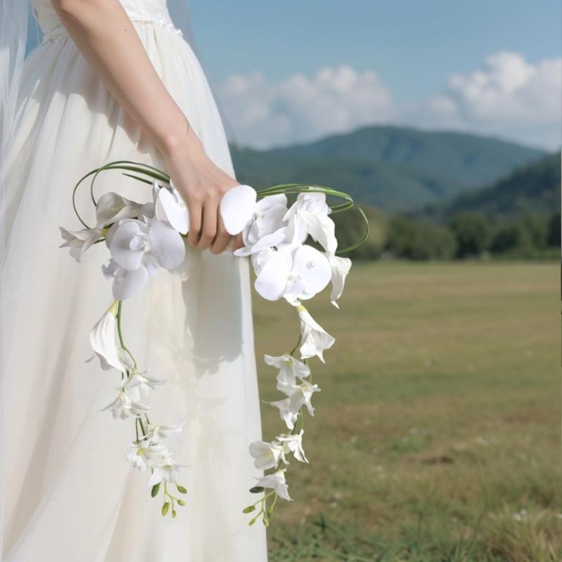 Artificial Silk Flower Bouquet for Bride with Realistic Looking Handheld Bouquet for Engagement Anniversaries Parties