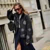 Abrigo Casual de Mujer Holgado con Bordados y Abalorios, Cuello de Solapa, Manga Murciélago, Chaqueta de Mezcla de Lana, Ropa Exterior de Primavera para Dama