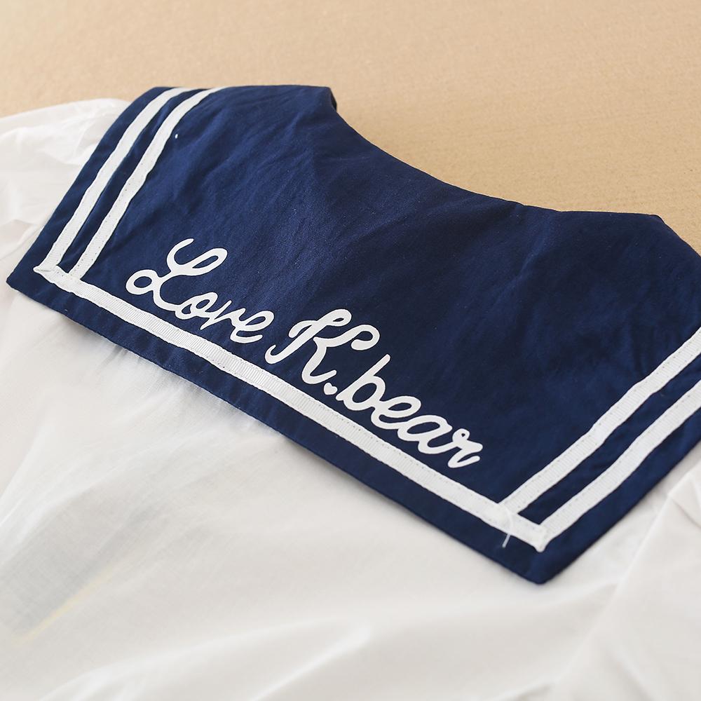 Girls Dress 100% Cotton White Sailor Back To School Dress Suitable for 5-12 Years Old Girls Short Sleeved Summer Dresses