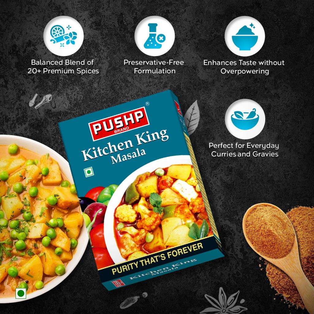 Pushp Kitchen King Masala Blend Premium Indian Spice Mix For Authentic Vegetable And Pulse Dishes Savory Flavor Enhancer 100G PACK OF 5