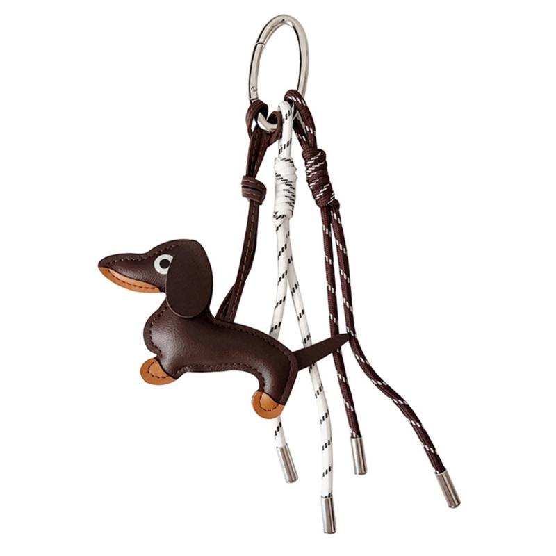 Vintage-Schlüsselanhänger aus PU-Leder mit Dackel, süßer Hundewelpen-Charme, geflochtenes Seil, Taschenanhänger für Autoschlüssel-Zubehör