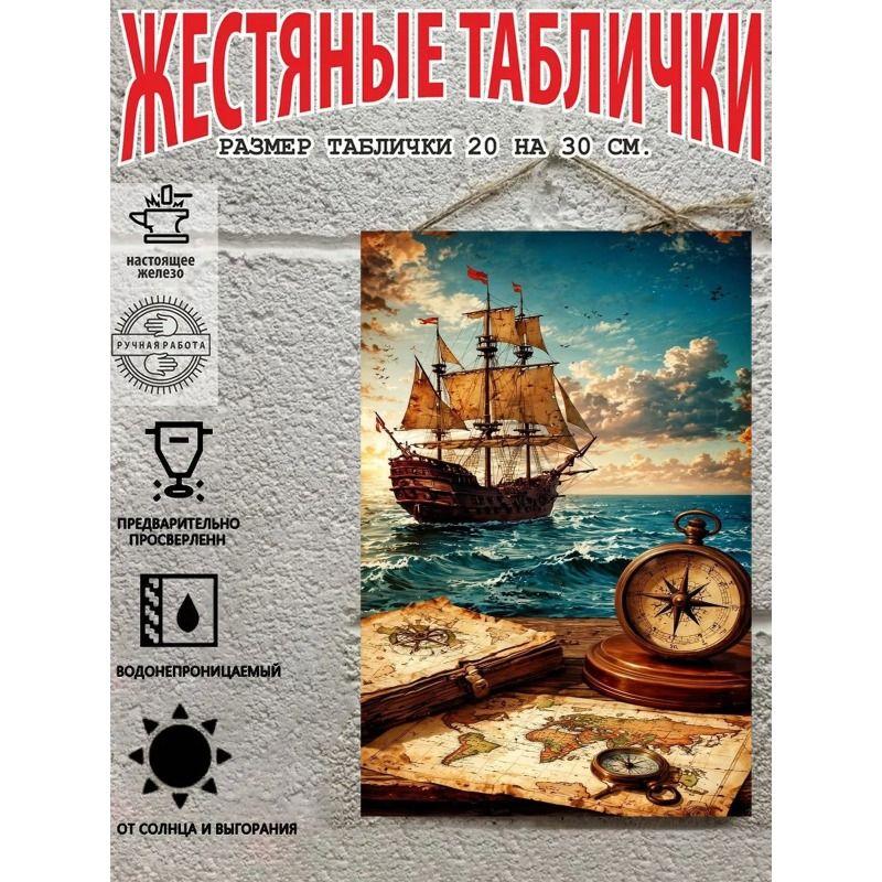 Vintage Sailing Ship Nautical Map Metal Wall Art Decor 20x30cm