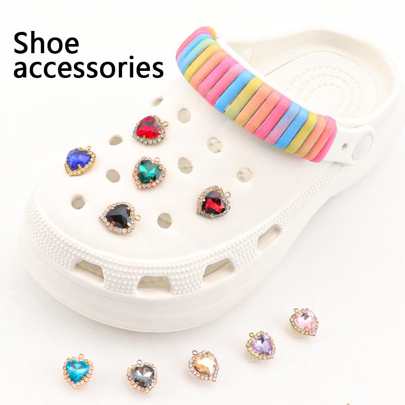 Shoe Charms Pins for Sandals Love Colorful Gemstone Crystal Drill Shoes Decoration Flower Buckle Shoes Accessories 1PC