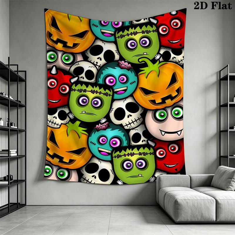 Colorful Halloween Cartoon Monsters Pattern Home Decor Tapestry, Wall Hanging, Decorative RV Wall Cloth.ZGT0914348