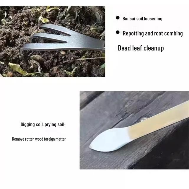 Dual-Headed Stainless Steel Bonsai Rake for Soil Loosening & Bud Picking in Flower Pots