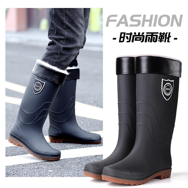 Fashion Warm Waterproof Extra Large Size Men's and Women's Medium Tube Waterproof and Velvet Removable Rain Shoes Women's Boots Rain Shoes