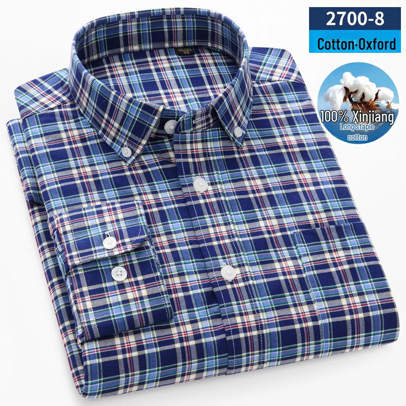 Herr Långärmad Randig Oxford Bomullsskjorta - Casual Vår Affärsklädsel