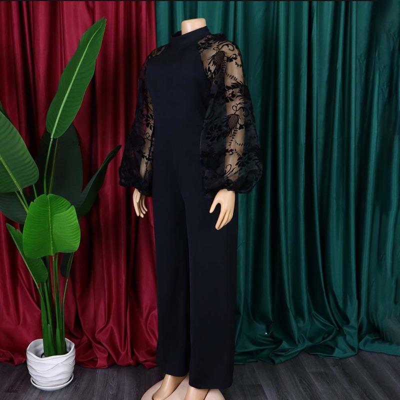 Mono Casual Elegante de Mujer con Cintura Alta, Manga Larga, Malla Recta Patchwork