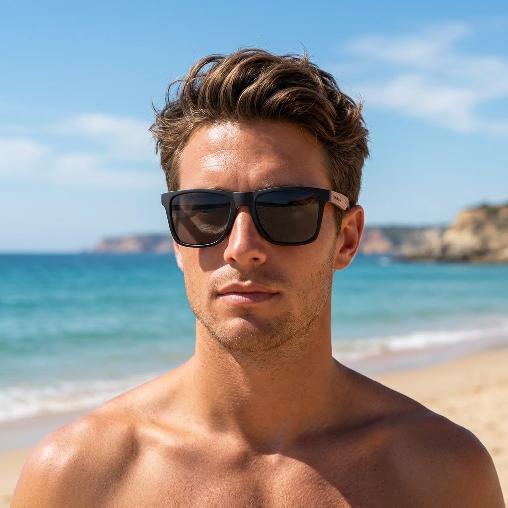 Vintage Wooden Polarized Sunglasses UV400 Handmade Perfect Gift for Men Women [WOODONLY] - Protection, Sunglasses, & (Black)