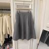 Women's Petite Grey Wool Flower Bud High-Waist Mid-Length Pleated Skirt for Autumn/Winter