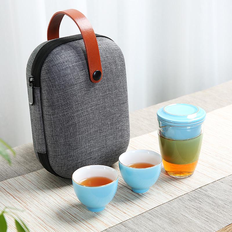 Portable Heat-Resistant Glass Teapot Set with Ceramic Quick Cup and Travel Bag – Ideal for Festivals or Business Gifts