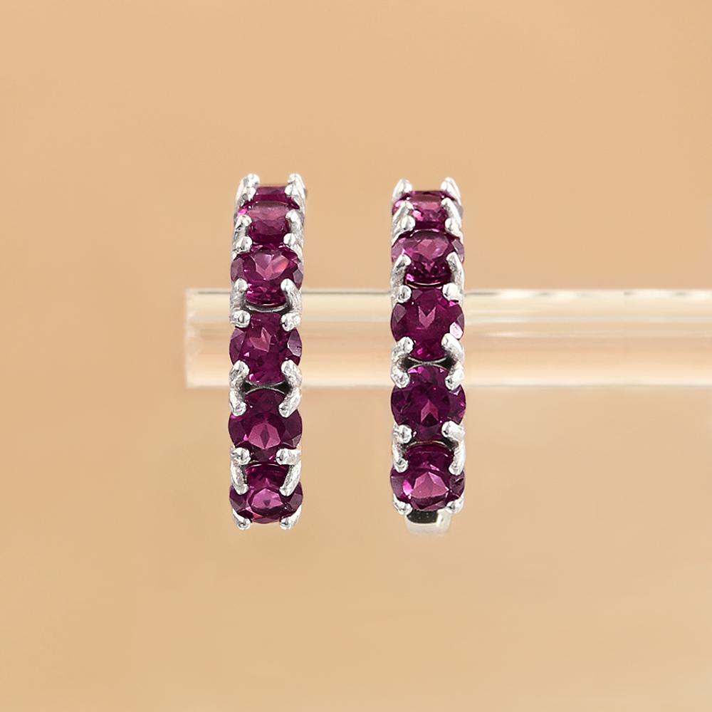 Bolai,Elegant 925 Sterling Silver Women's Clasp Earrings Natural Round 3.5mm Rhodolite Garnet Fine Jewelry Gift for Daily Wear