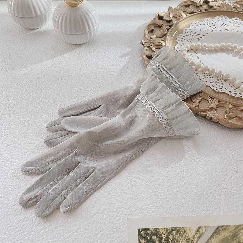 Sun Gloves Ladies Non Slip Ice Silk Summer Touch Screen Breathable Outdoor Cycling Driving Lace Thin and Simple.