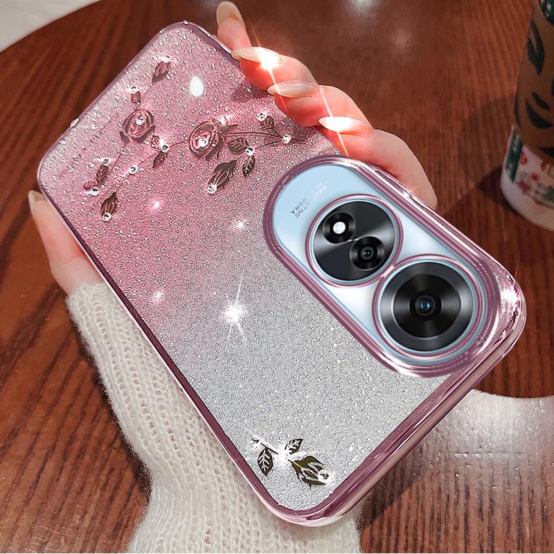 KADEM For Oppo A60 4G TPU-deksel Rhinestone-dekorasjon Telefondeksel Blomstermønster