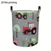 Round Hamper, Light Gray Farm Machinery Random Cloth Pattern Print, Foldable Multifunctional Polyester Fiber Fabric Storage Box, Decorative Basket Wit