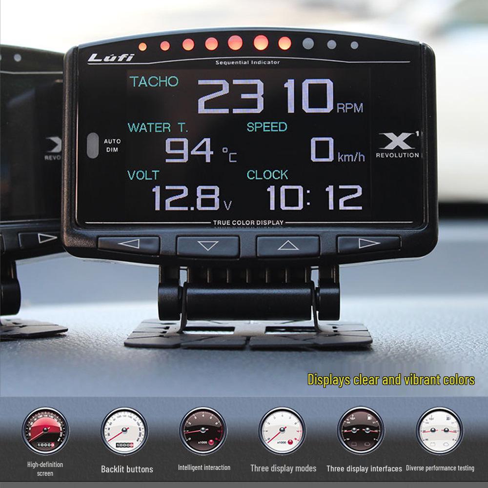 LUFI X1 Car Multifunctional OBD Gauge: Air-Fuel Ratio, RPM, Oil/Exhaust Temp, Voltage, Water Temp, Turbo Pressure.