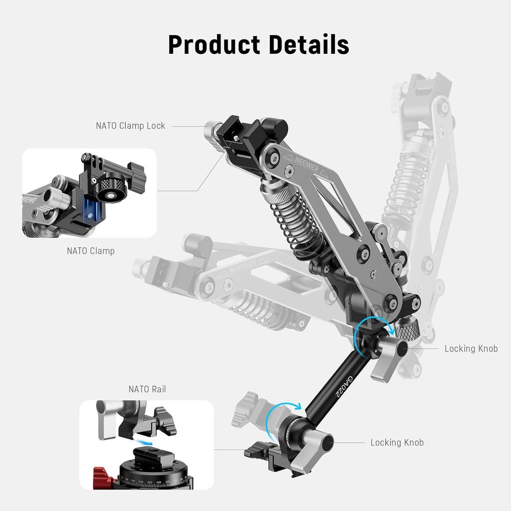 NEEWER Přísavný držák na auto pro akční kameru s hydraulickým ramenem, Kompatibilní s Osmo Pocket 3 Inst360