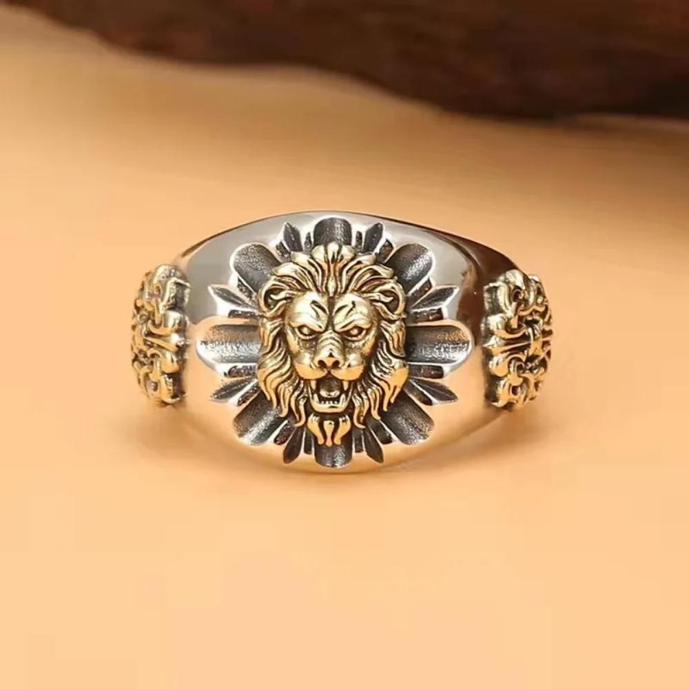 Fashionable Retro New Domineering Trendy Lion Ring Personalized Men's Lion Heart Adjustable Open Ring Party Accessories Gift