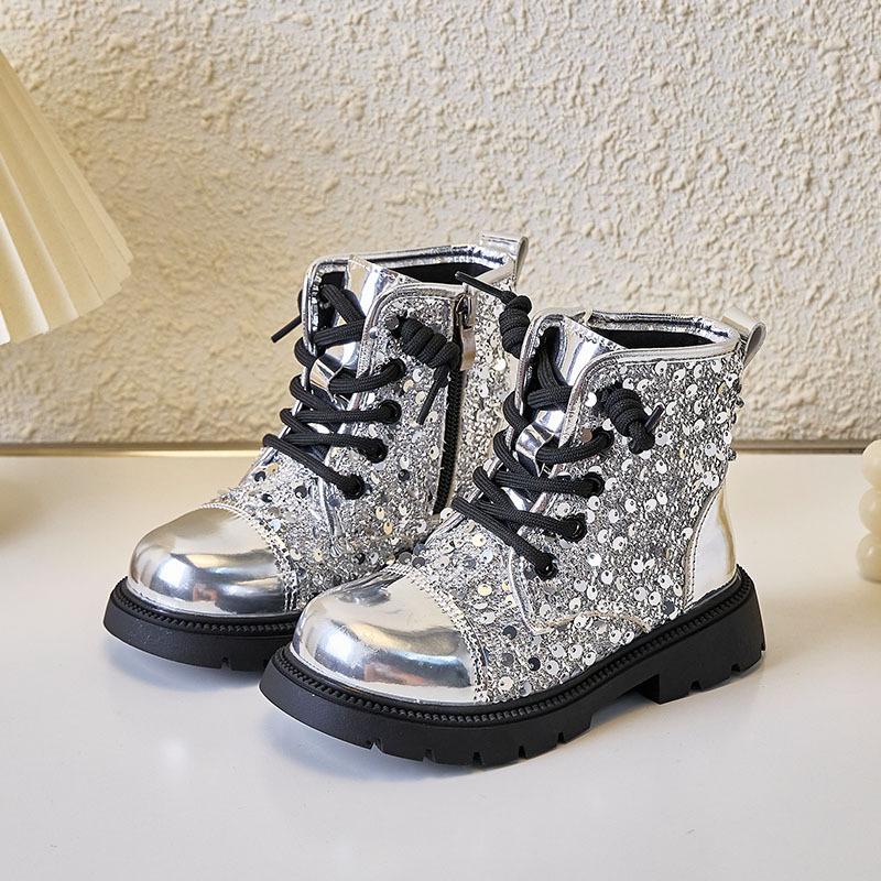 Princess Boots for Girls Autumn Winter New British Performance Dance Short Boots Fashion Side Zipper Elegant 26-36 26 серебряный