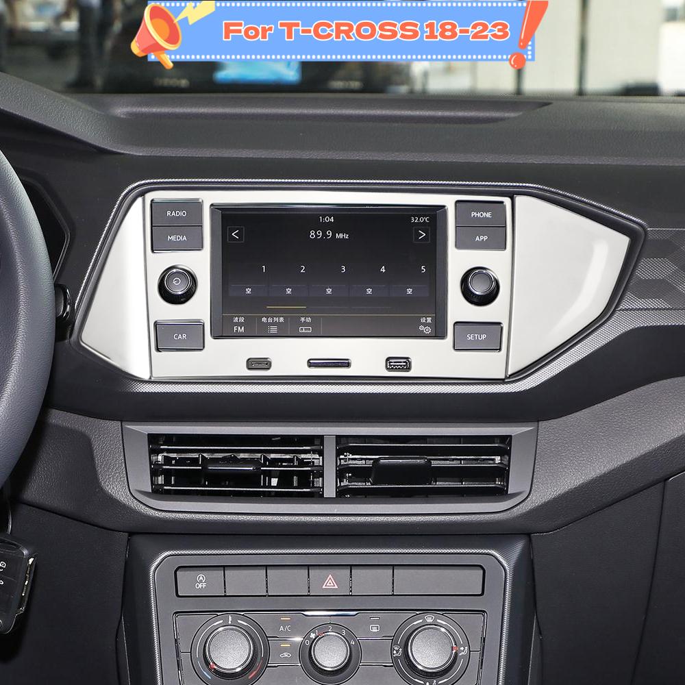 3Pcs Stainless Steel Car Navigation GPS Panel Frame Cover Sticker Trim for Volkswagen VW T-Cross Tcross 2018 - 2023 Interior Accessories