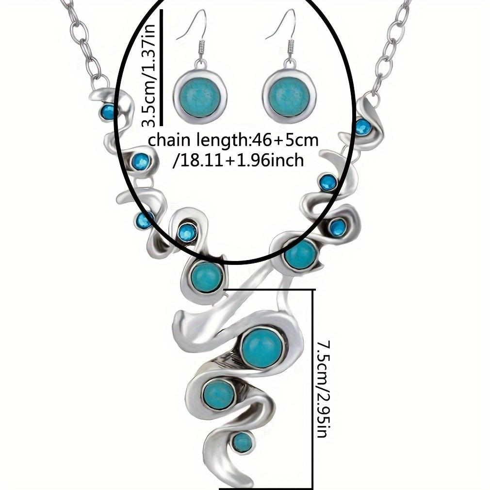 Women's Vintage Bohemian Ethnic Greenstone Asymmetrical Pendant Necklace Earrings Set Wedding Party Jewelry Gift Accessories