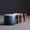 80ml Ceramic Retro Coffee Cup Office Water Cup Filter Tea Mug Wooden Handle Coffee Mug Handmade Tea Coffee Cup Birthday Gift